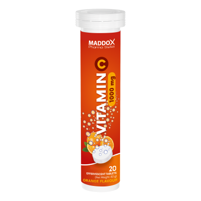 MADDOX VITAMIN C 1000 MG ORANGE FLAVOR 20 EFFERVESCENT TABLETS